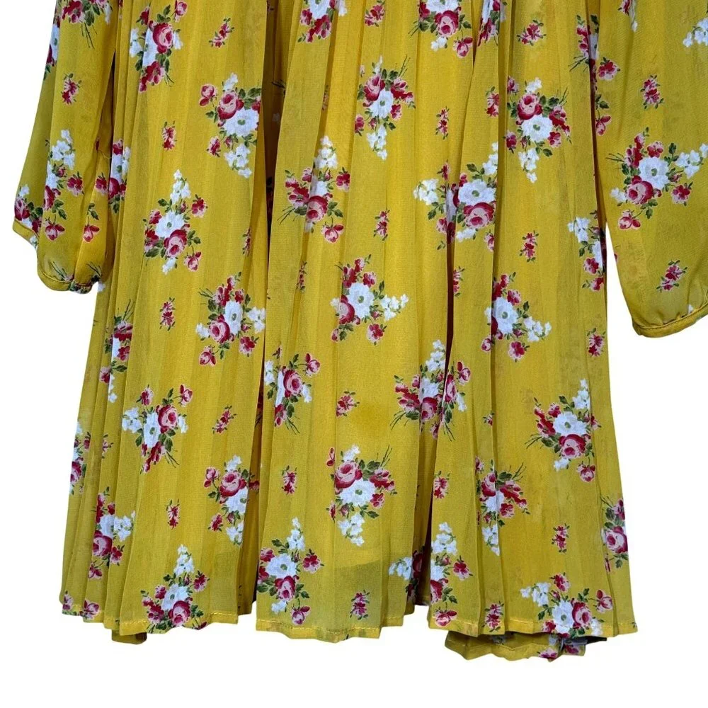 Baby Gap Chiffon Pleated Dress Yellow Floral Print Toddler Girls 5Y‎